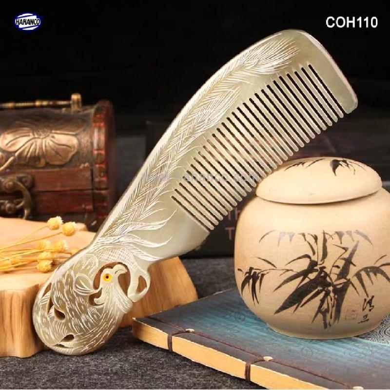 Lược sừng Phượng cuốn đẹp làm quà tặng VIP -Size: XL - 19cm- Chăm sóc tóc - Horn Comb of HAHANCO - COH110 cao cấp