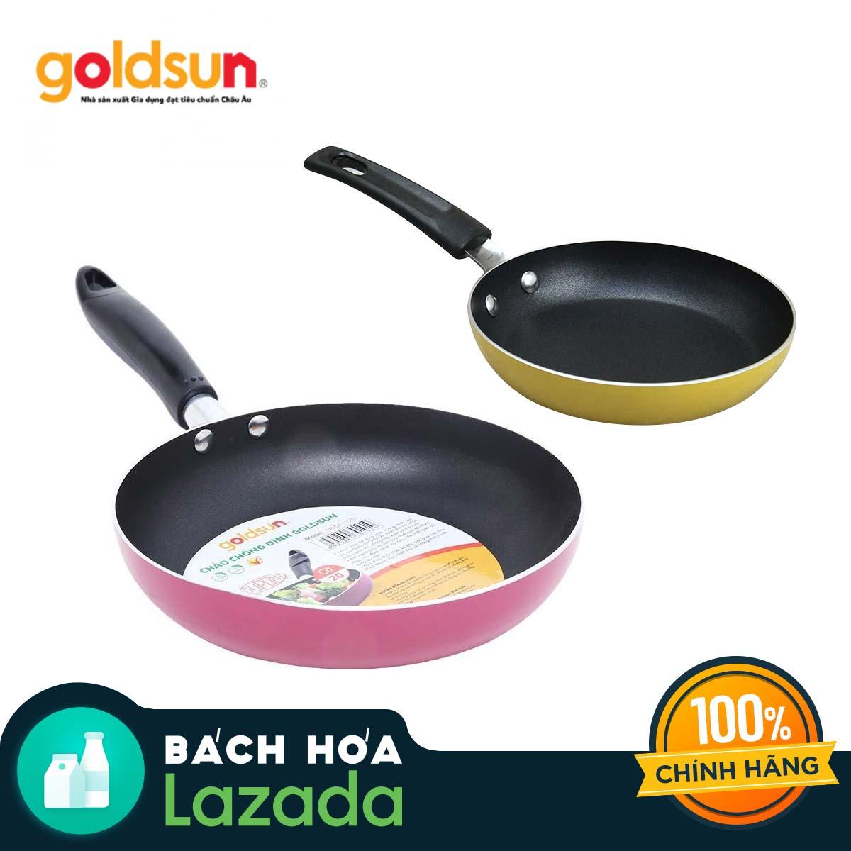 Combo 2 chảo chống dính Goldsun Baby FP-GC914 14cm (Vàng) & Goldsun FP-GC1120 20cm (Hồng)