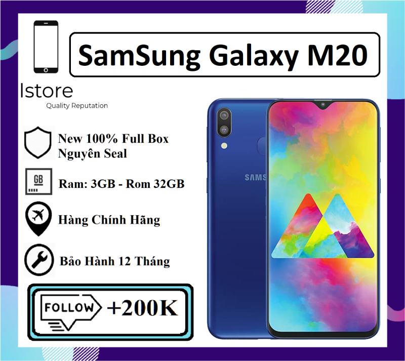 Điện thoại Samsung Galaxy M20 - Màn hình 6.3 inches - Hệ điều hành Android 8 (Oreo) - Pin: 5000mAh - Bảo Hành 12 Tháng