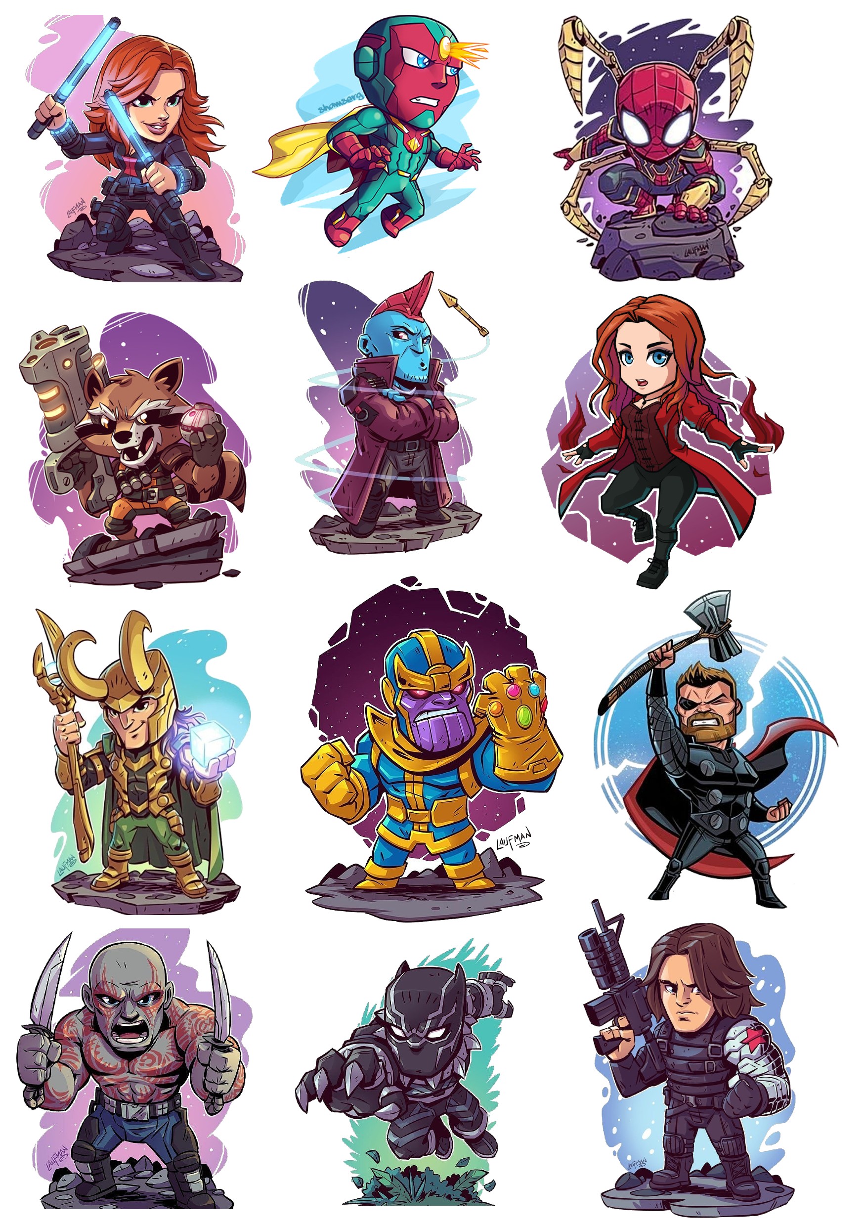 Sticker nhãn dán Marvel siêu anh hùng cute trang trí