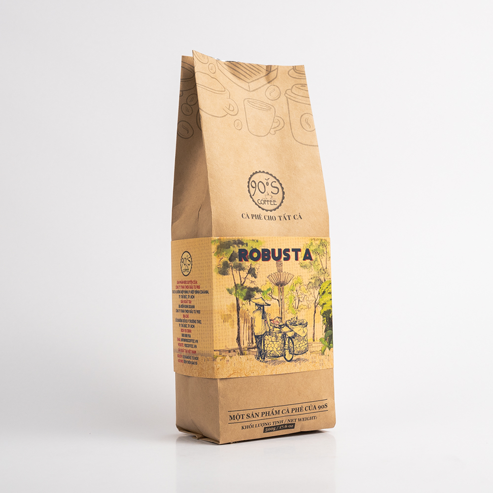[HCM][Túi 500G] Cà Phê Hạt Robusta Nguyên Chất Rang Mộc - 100% Cà Phê Sạch - 90S Coffee Vietnam