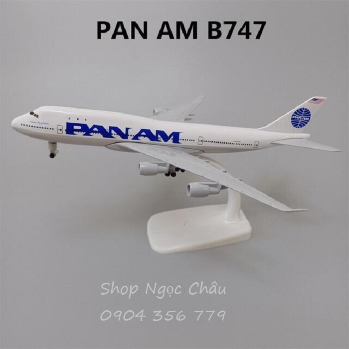 Mô hình máy bay tĩnh pan am b747 20cm có bánh xe