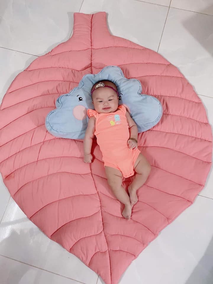 Thảm cotton chiếc lá- Thảm nằm cho bé - Màu hồng