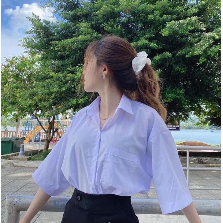 ÁO SƠ MI NỮ TAY NGẮN CHẤT THÔ LỤA MỀM ĐẸP KHÔNG NHĂN