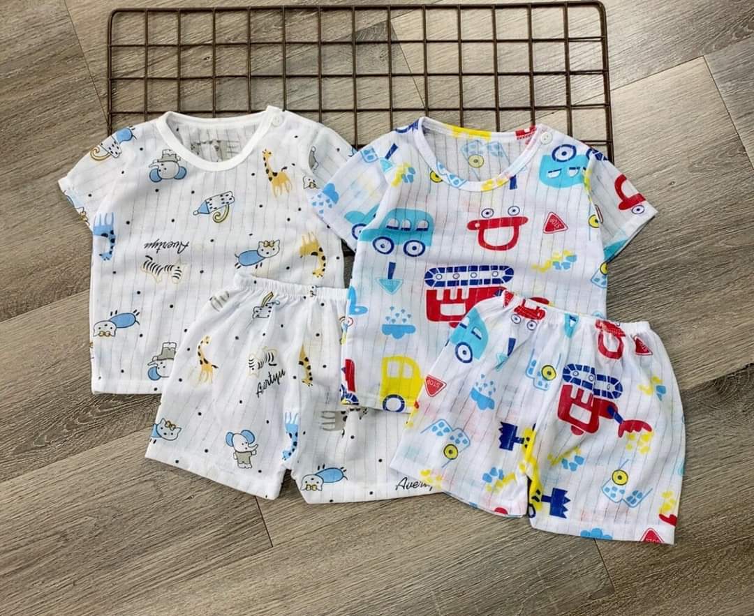 Set 5 bộ đồ cotton giấy thoáng mát cho bé yêu