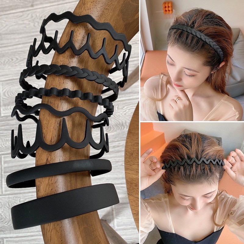 Bờm cài tóc băng đô trơn màu đen nhiều kiểu
