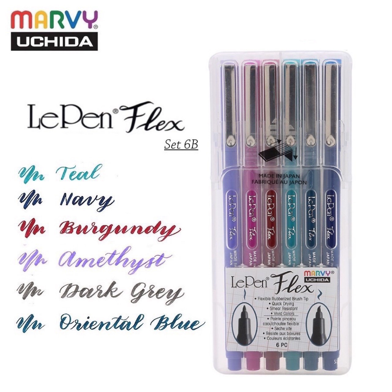 [HCM]BỘ 6 BÚT THƯ PHÁP LEPEN FLEX ĐẦU BRUSH MARVY 4800