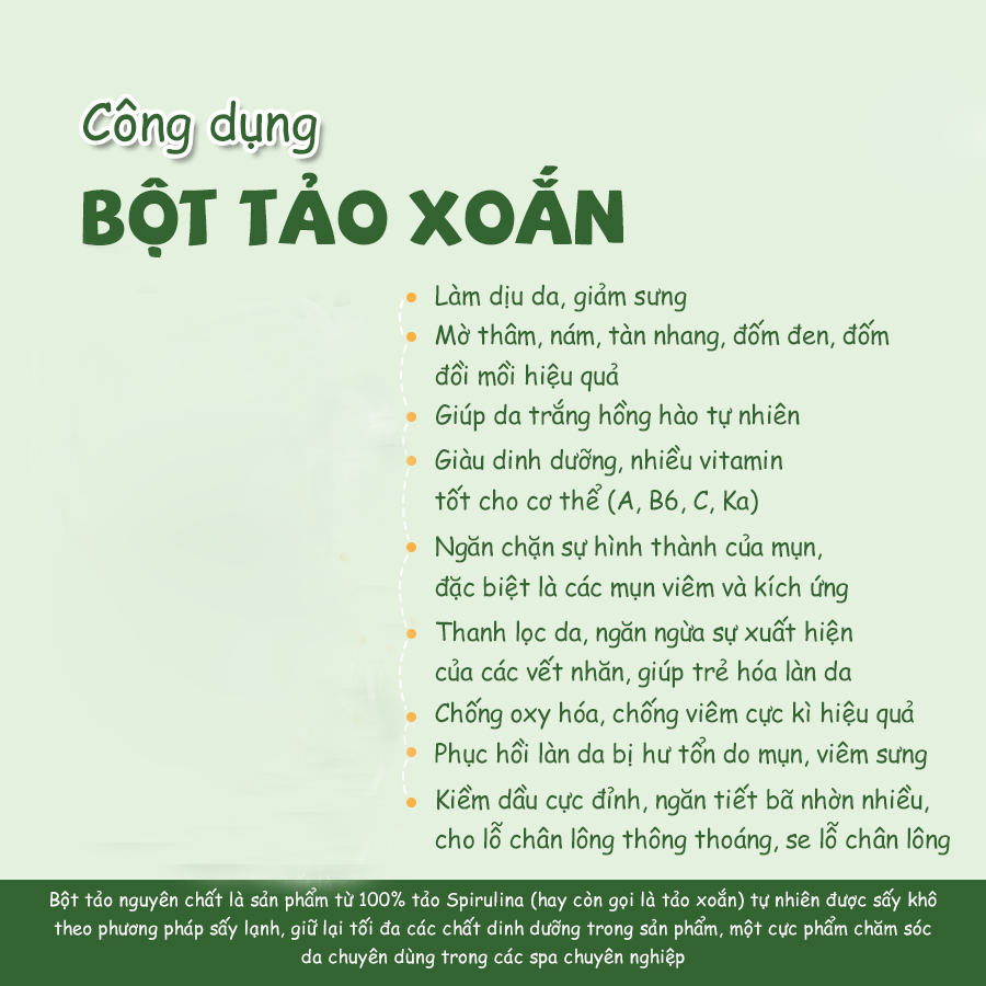 Bột Tảo Xoắn Spirulina 100g Cao Cấp - Thảo Dược Tấn Phát