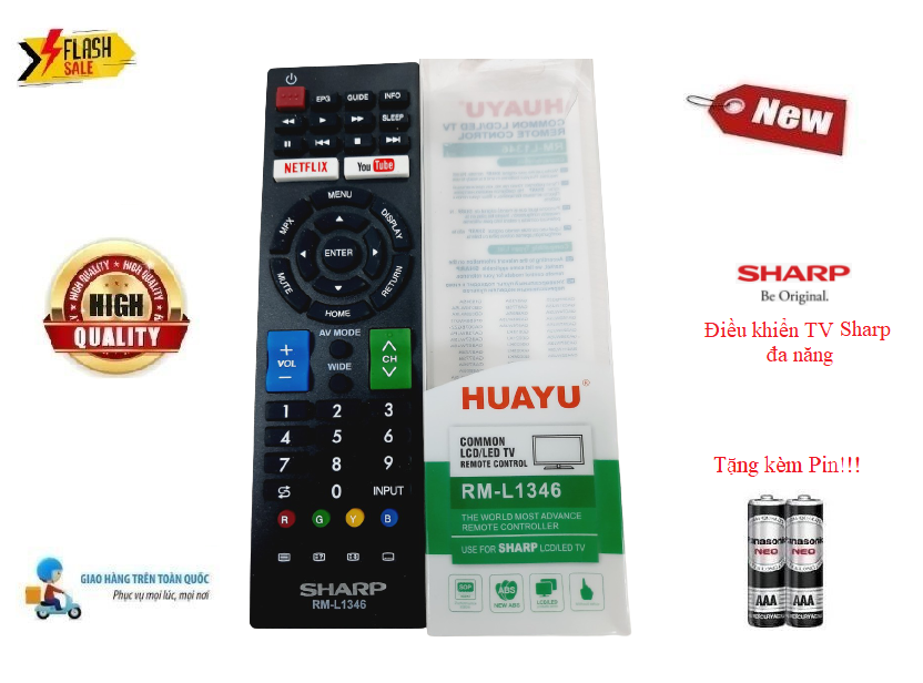 Remote Điều khiển TV Sharp đa năng tất cả các dòng tivi Sharp LCD/LED/Smart TV- Hàng tốt Tặng kèm Pin
