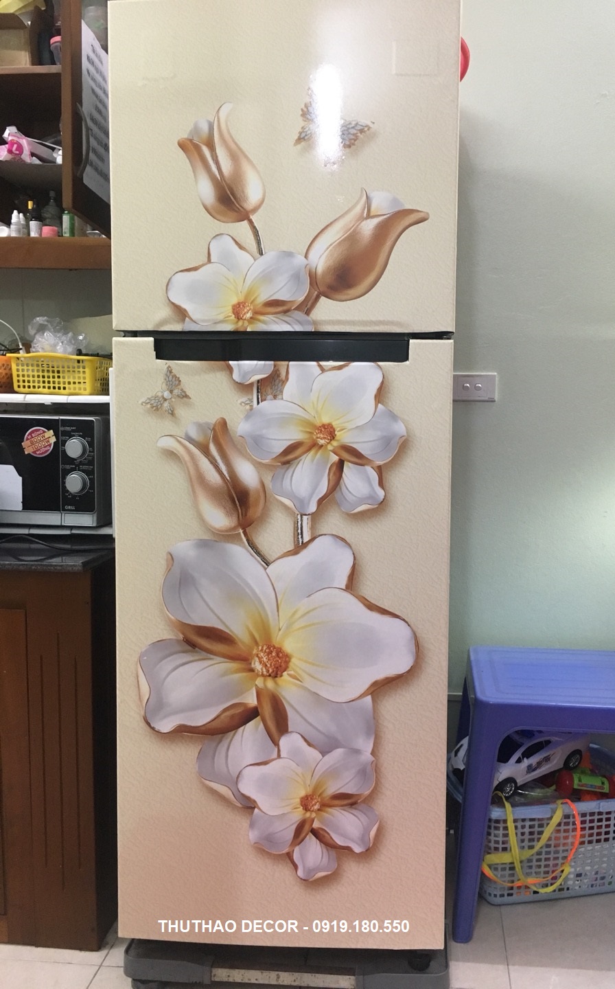 [HCM]Decal Dán Tủ Lạnh HOA VÀNG 3D - THUTHAODECOR