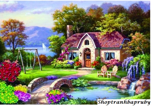 Tranh đính đá phong cảnh Tổ ấm hạnh phúc kích thước nhỏ ✅83×60 cm -️ VS149