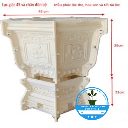 Khuôn Đúc Chậu Cảnh ABS Lục Giác 45 cao 35 Và Chân Đôn Bệ Cao 23cm. Mẫu Hoa Sen, Phúc Lộc Thọ, Cá chép tài lộc.