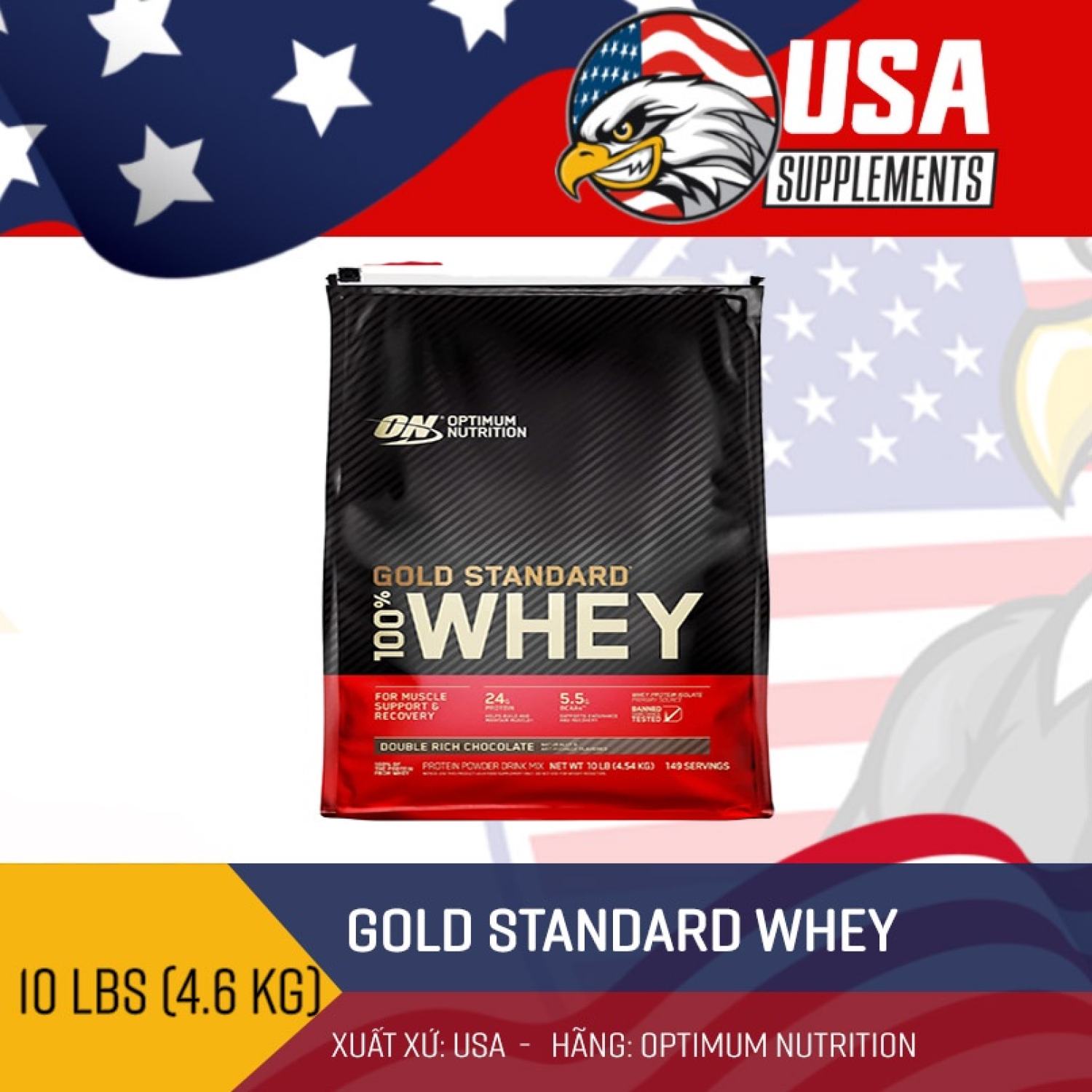Sữa tăng cơ Whey Protein ON Gold Standard 100% Whey 10Lbs, 144 servings