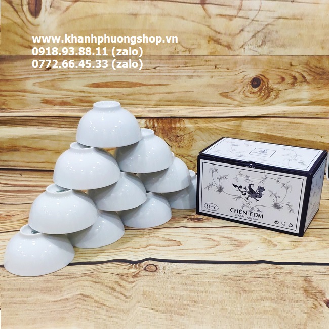 bộ 10 chén sứ trắng Minh Long 11.5CM - bộ 10 chén sứ trắng MINH LONG