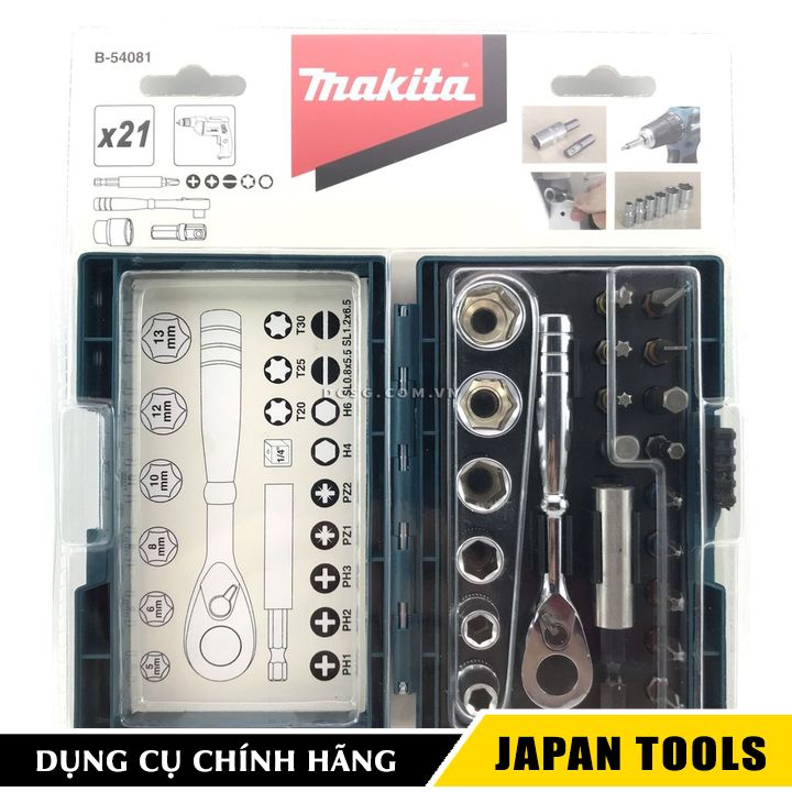 Bộ mũi vít và socket Makita B-54081 (21 chi tiết/bộ) | Japan Tools