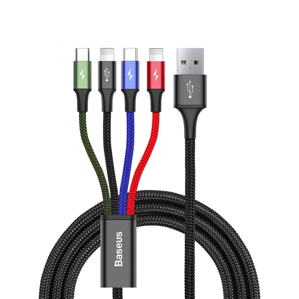 Cáp sạc Baseus 4 Trong 1 (1 đầu Micro USB + 1 đầu Type-C + 2 đầu Lightning) sạc nhanh 3.5A dài 120cm sạc cáp đa năng