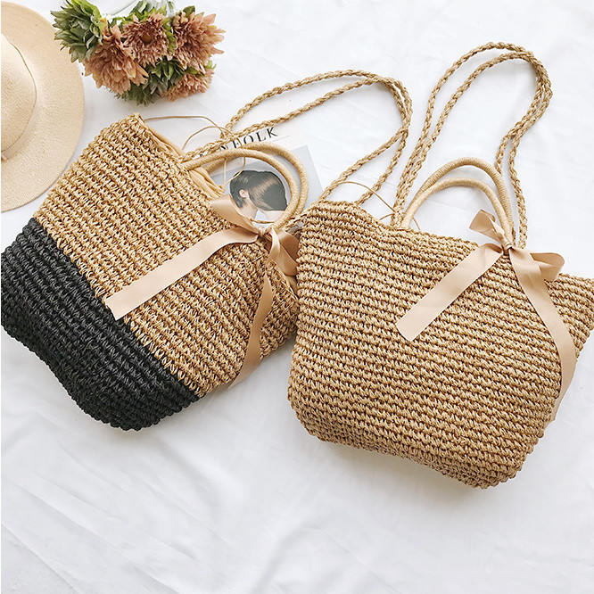 Túi cói thắt nơ vintage đi biển