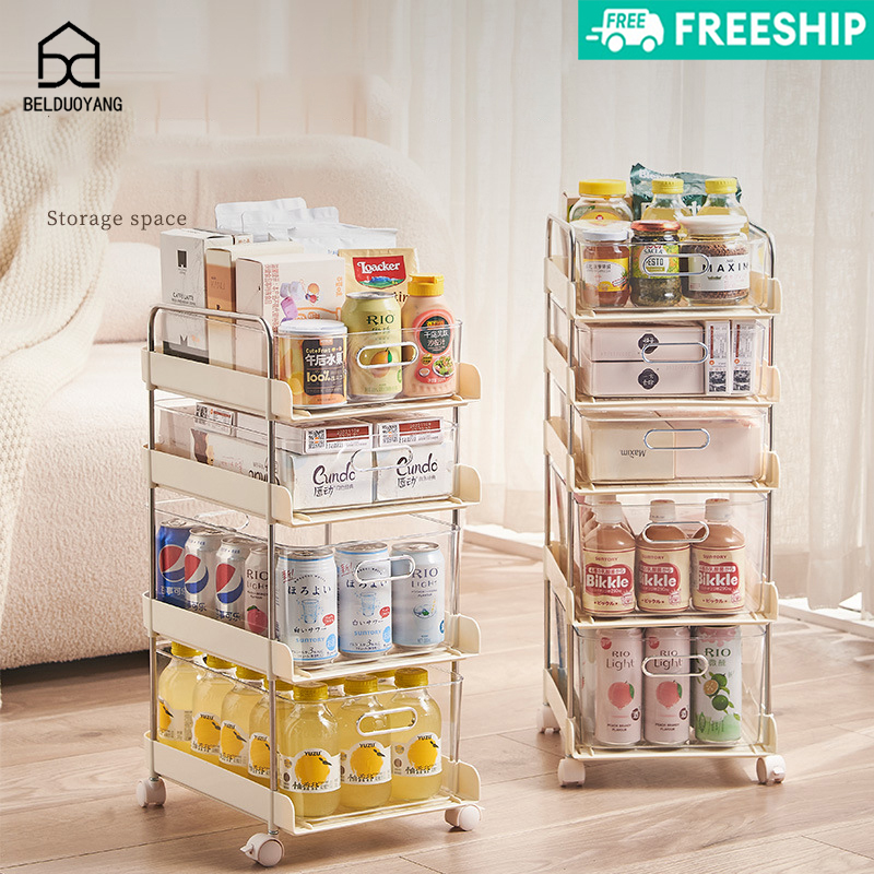 Small trolley multi-layer high-value shelf kitchen bedroom multi-functional mobile sandwich rack snack storage storage rack can be moved
