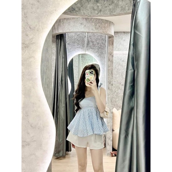 Áo baby doll phối dây nơ.
