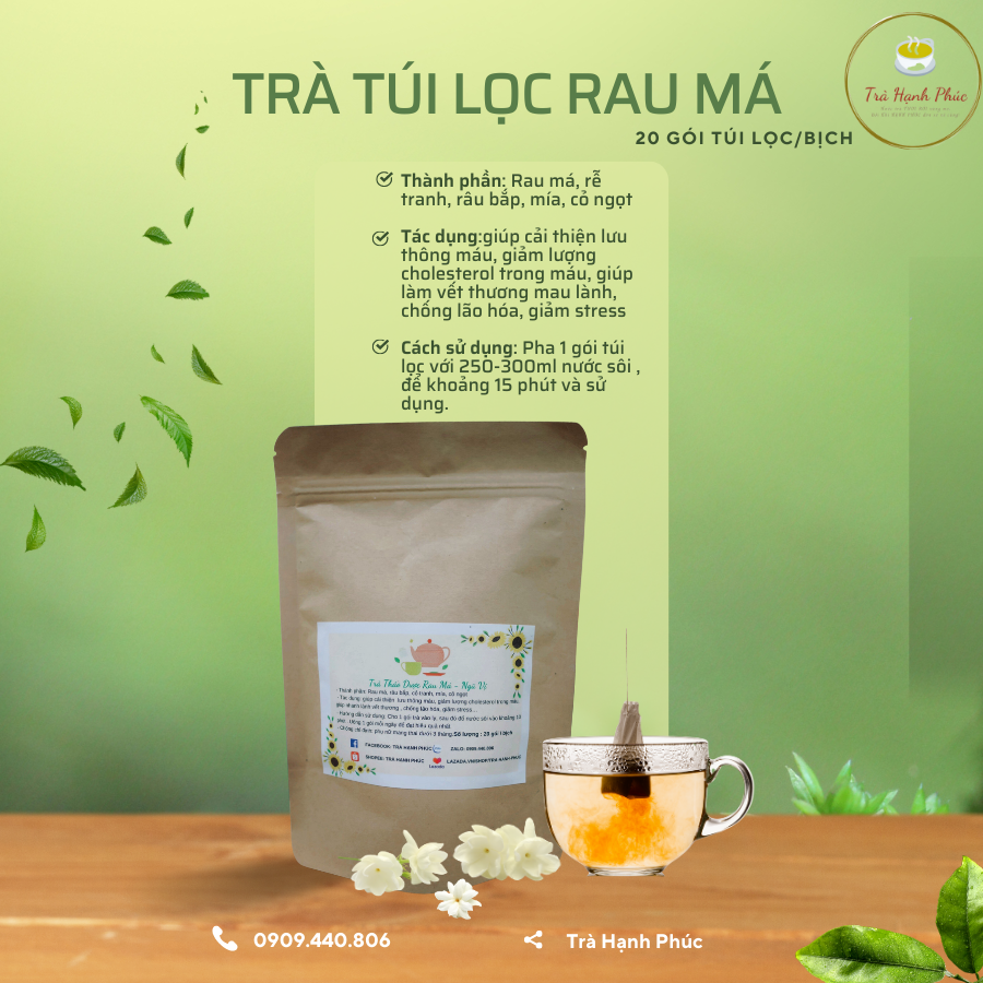 [HCM]Trà túi lọc rau má ngũ vị ( rau má rễ tranh râu ngô mía cỏ ngọt)