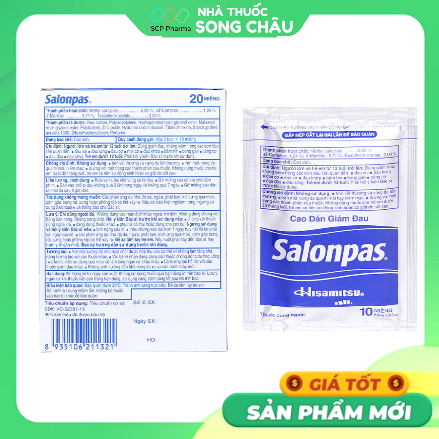 Cao dán SALONPAS hộp 10 miếng hoặc 20 miếng
