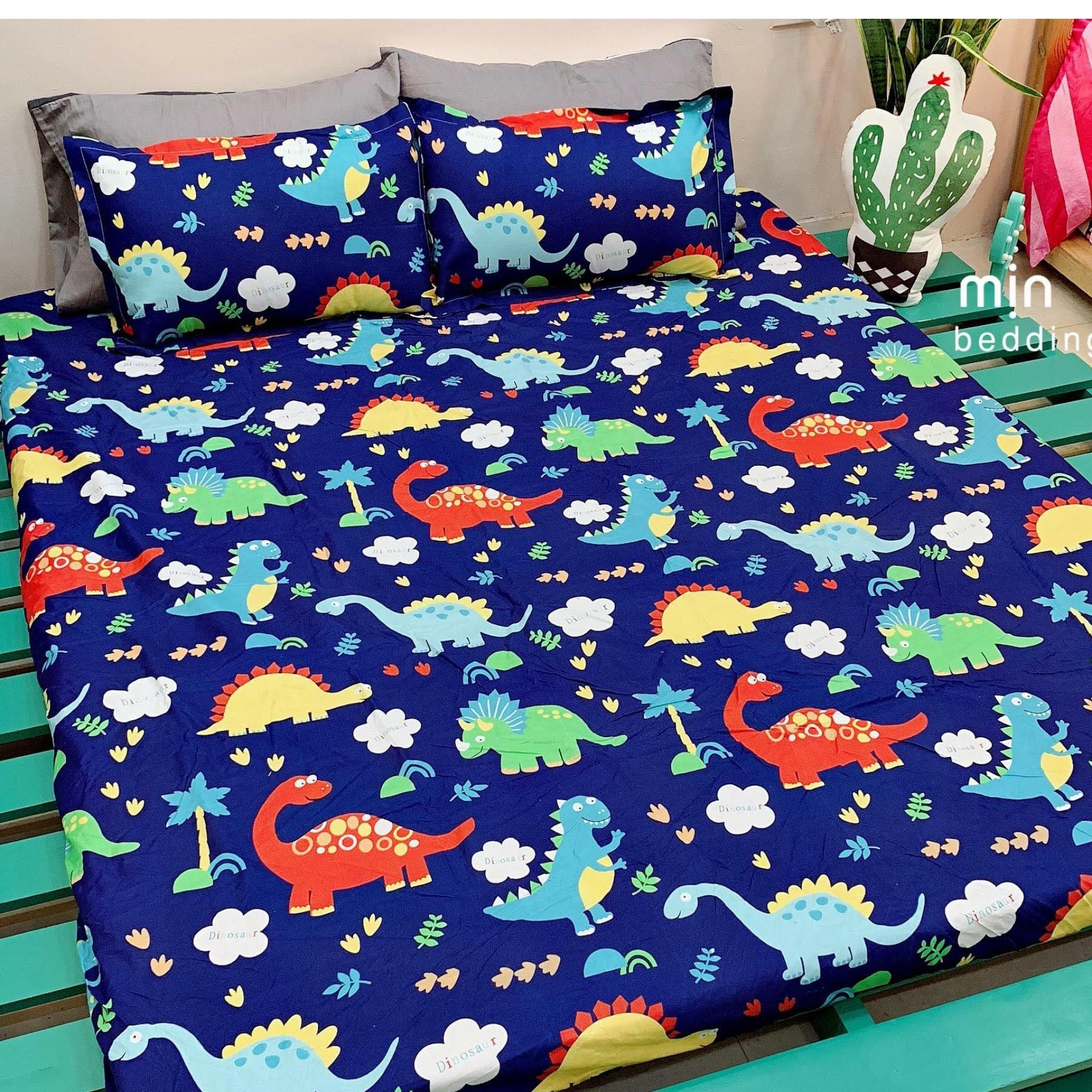 Bộ ga gối cotton Việt Khủng long đáng yêu.