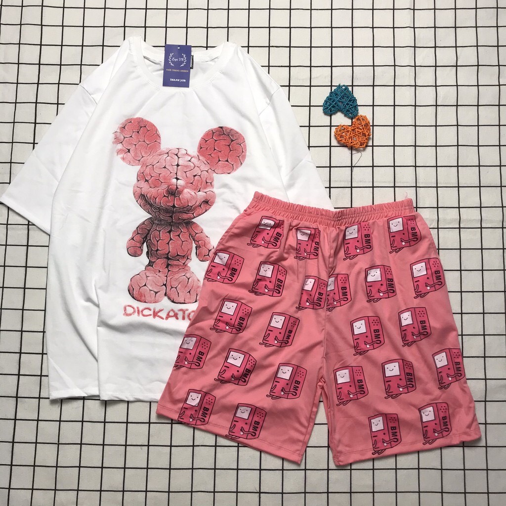 Sét Bộ Đùi Thỏ Hồng DICKATOY Siêu Cute  Thun Coton  Đồ Bộ Nam Nữ Mặc Nhà Đồ Bộ Hoạt Hình Dễ Thương TTSLB0084