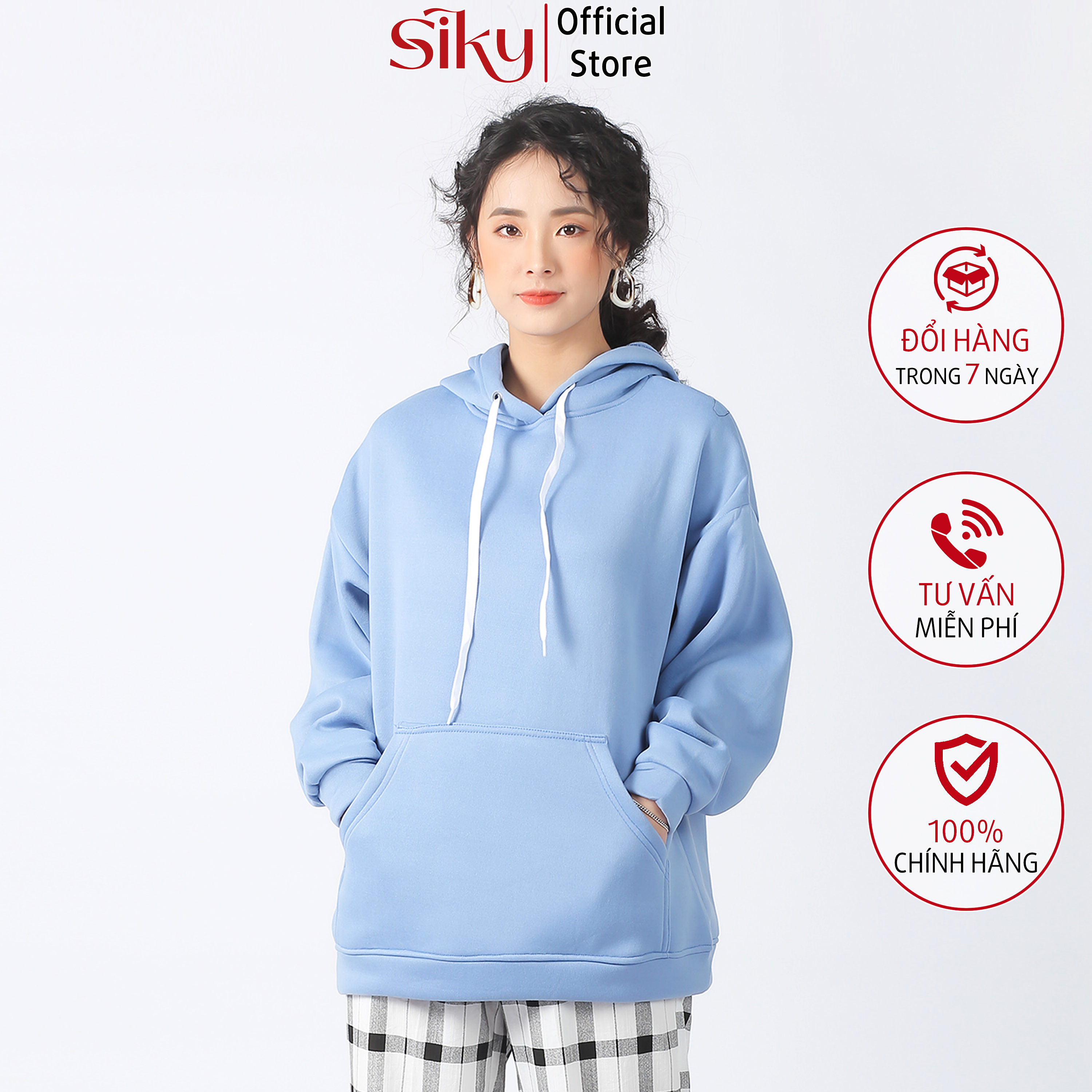 Áo HOODIE nữ form rộng trơn BASIC - Siky - AHD01