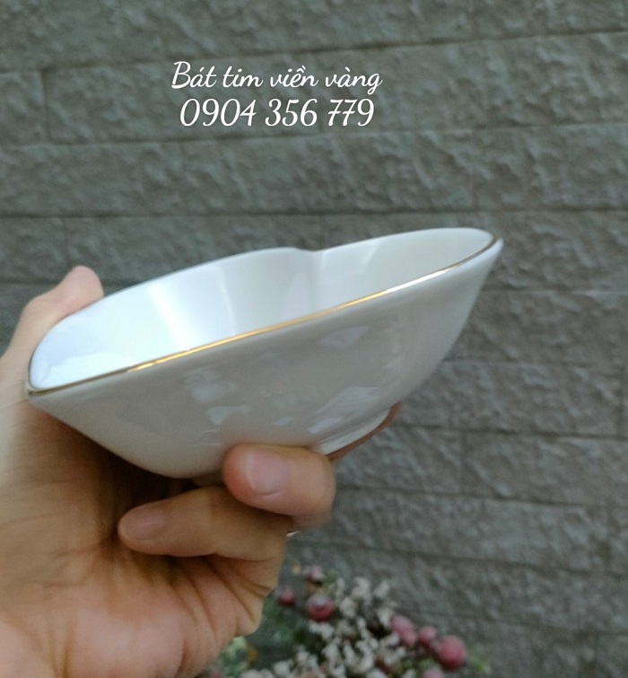 Bát tim sứ trắng viền vàng cao cấp