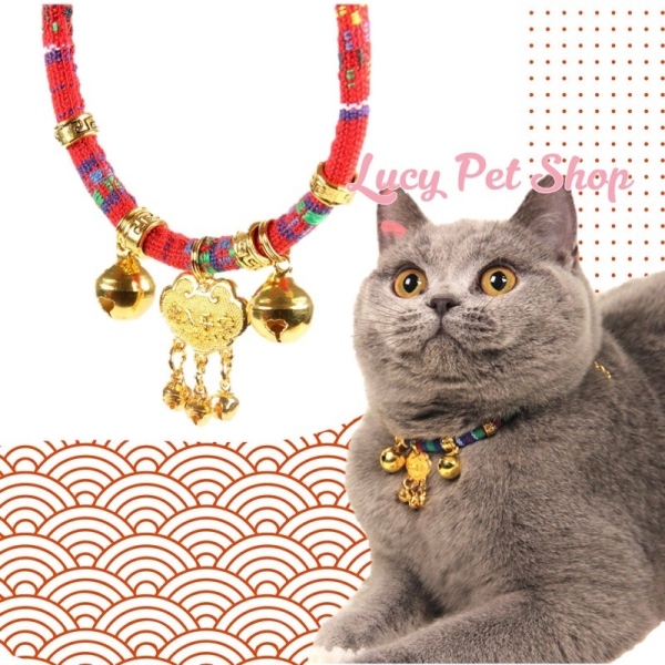 【HOT SALE】 Vòng cổ cho chó mèo màu sắc thổ cẩm chuông vàng phụ kiện thú cưng