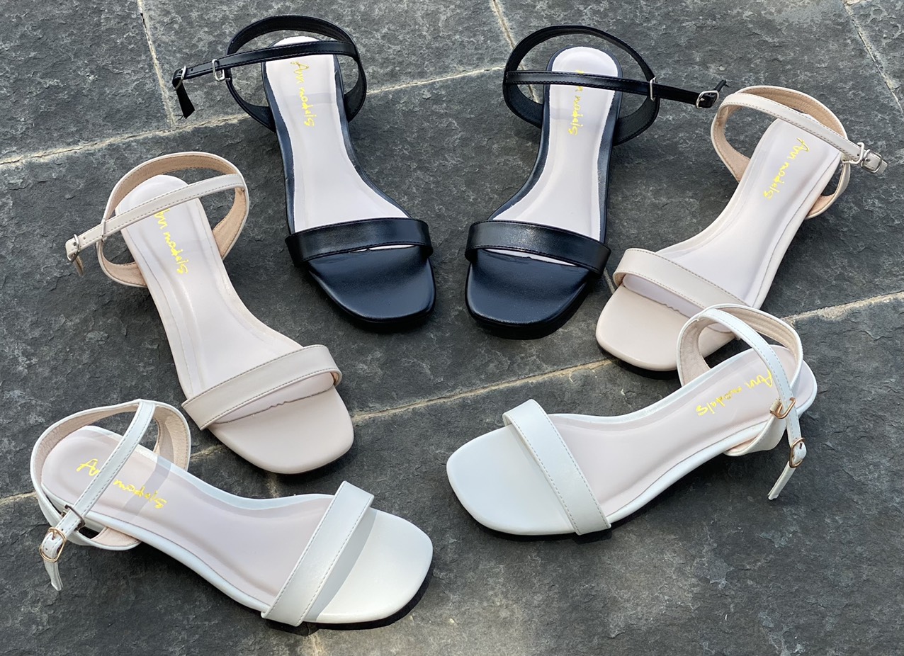 (Hỗ trợ đổi size) Giày sandal 2 phân gót vuông phối quai ngang kiểu dáng basic _A034