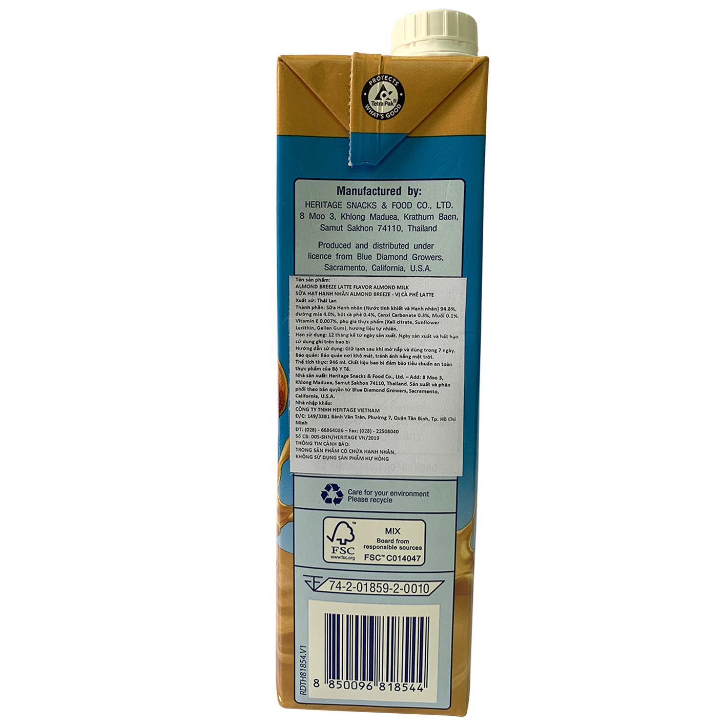 [MUST TRY - Hộp 946ml ] Sữa Hạt Hạnh Nhân ALMOND BREEZE vị Latte 946ml