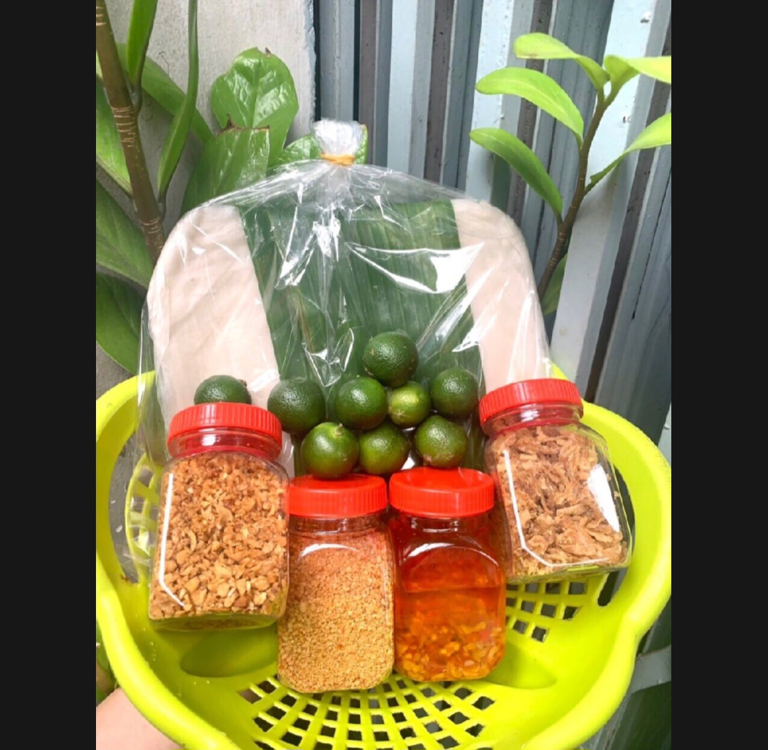 combo 500g bánh tráng dẻo phơi sương+ muối sate hành phi, toi phi,