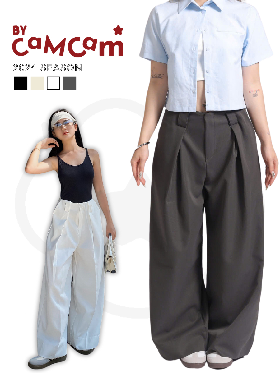 Quần Kaki Ống Rộng 𝑩𝒚𝒄𝒂𝒎𝒄𝒂𝒎 Basic Cạp Trễ Phong Cách Châu Âu