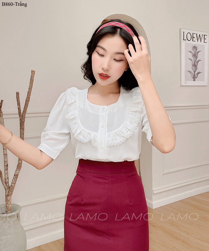 ÁO SƠ MI CÔNG SỞ NỮ ÁO KIỂU BÈO PHỐI REN-B860