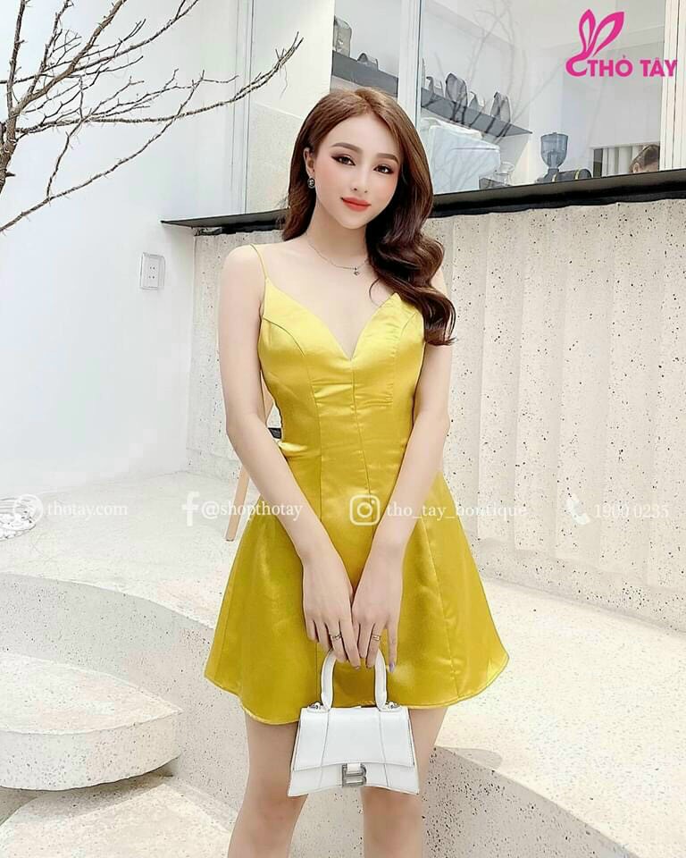 Đầm xòe 2 dây mút ngực-QH#damnu