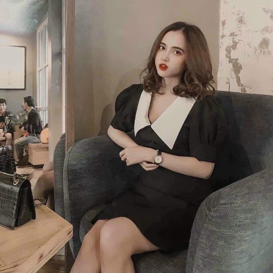 [HCM]Đầm xòe đen phối cổ sen xinh xắn