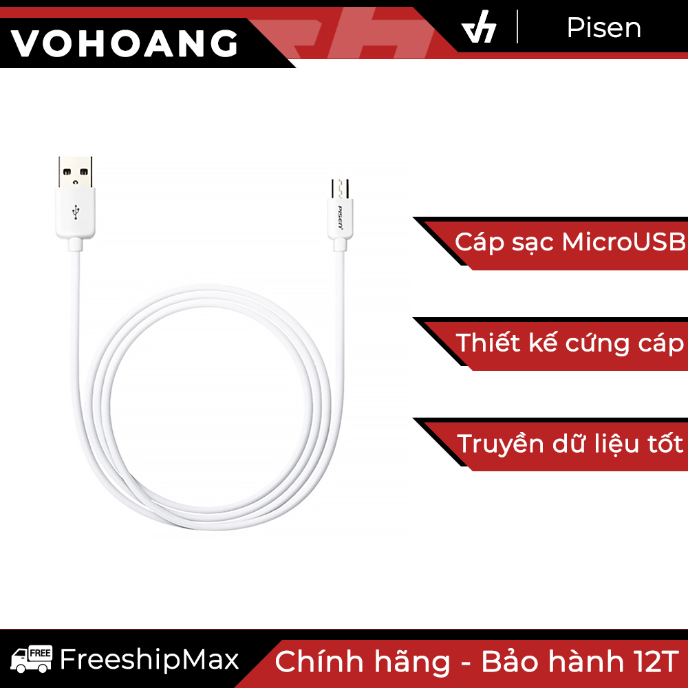 Cáp sạc Pisen MicroUSB (Trắng)