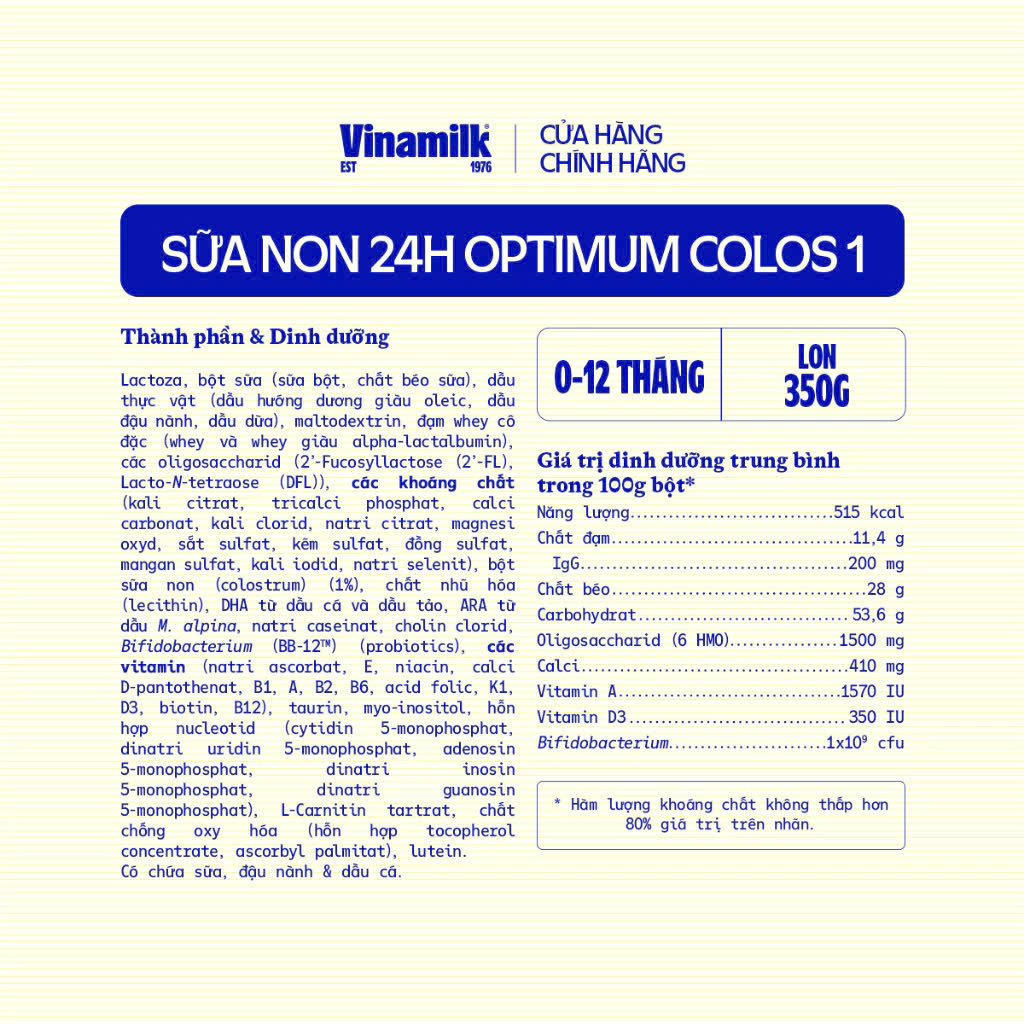 (HSD T4-2028) Sữa Bột Vinamilk Optimum Colos Gold 1 350g.