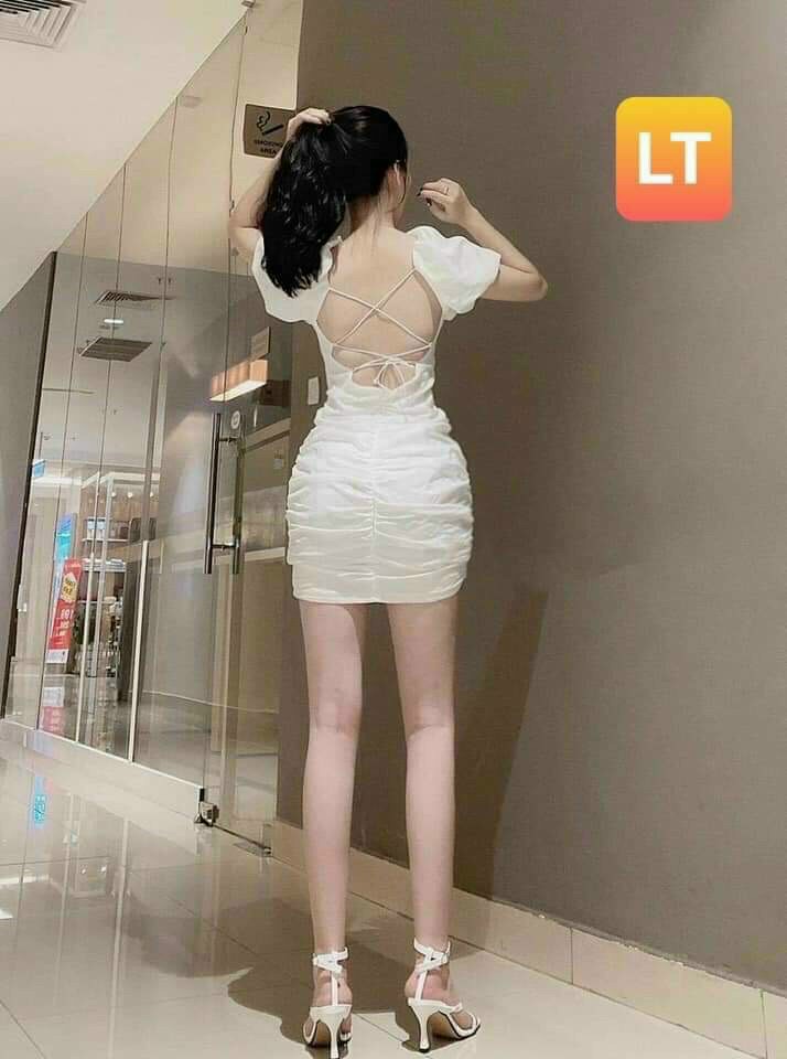 Đầm Body Xếp Li Phối Cổ Vuông Lưng Trần Đan Dây Siêu Gợi Cảm.Qc