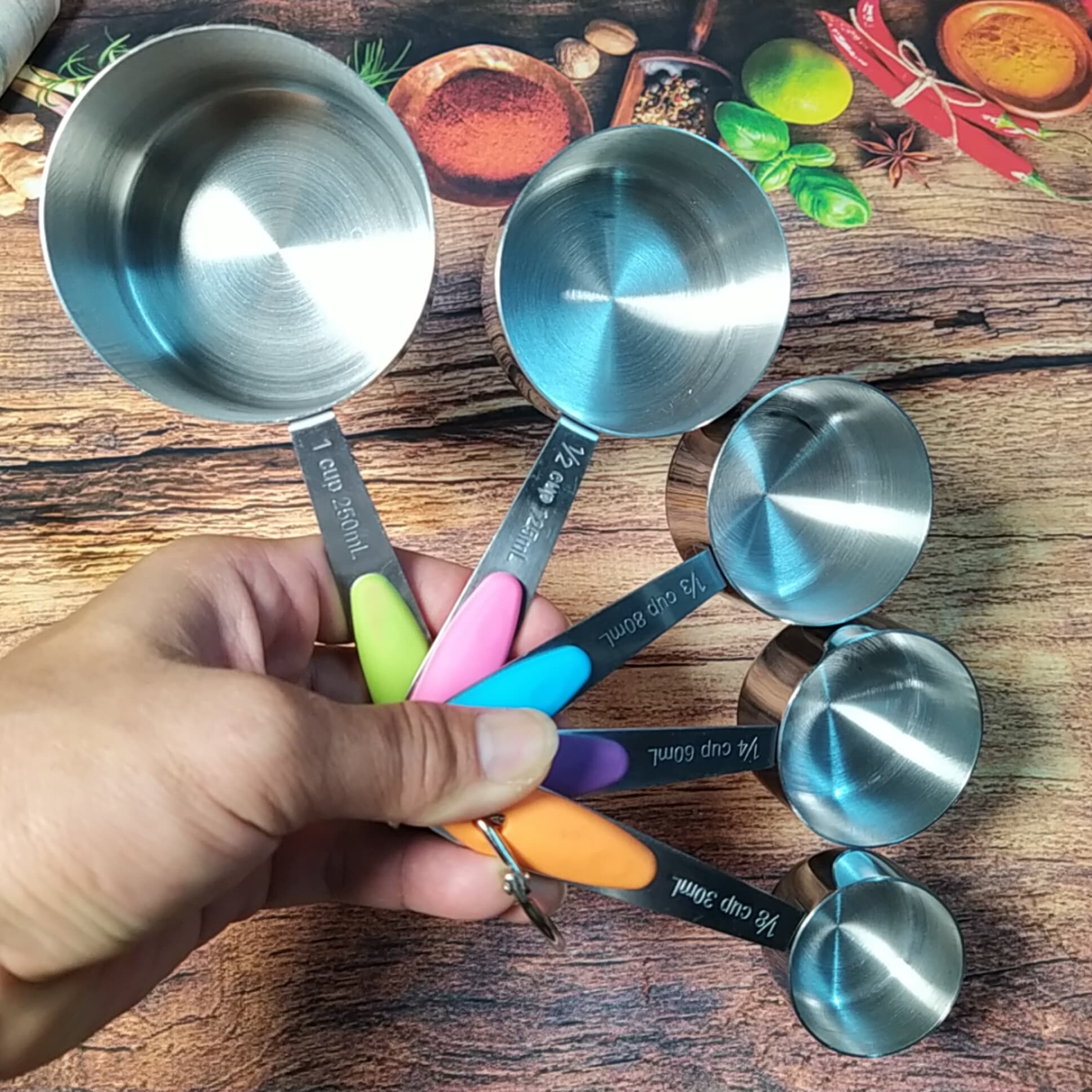 Muỗng đong định lượng INOX [5 cây] cán SILICON. Dụng cụ pha chế, nấu ăn. ĐL đường muối café bột sữa. Phù hợp cho Nhà hàng Bar, quán ăn, quán nước ĐẲNG CẤP (Size Lớn)