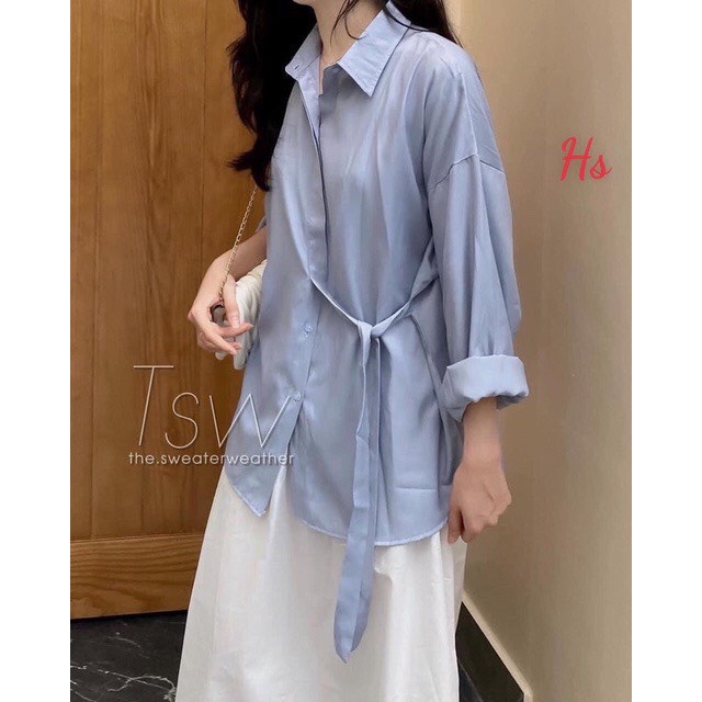Áo sơ mi lụa eo nơ dài tay 🦋 áo somi nữ buộc eo trơn 3 màu 🦋