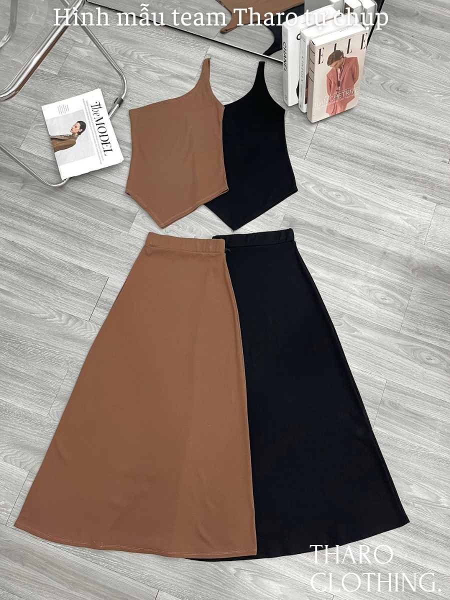 Set chân váy dài + áo lệch vai tà lệch - tharo clothing