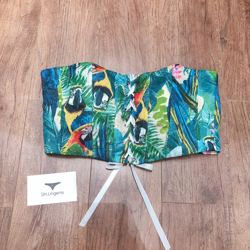 Áo Corset top gấm hoa đan dây