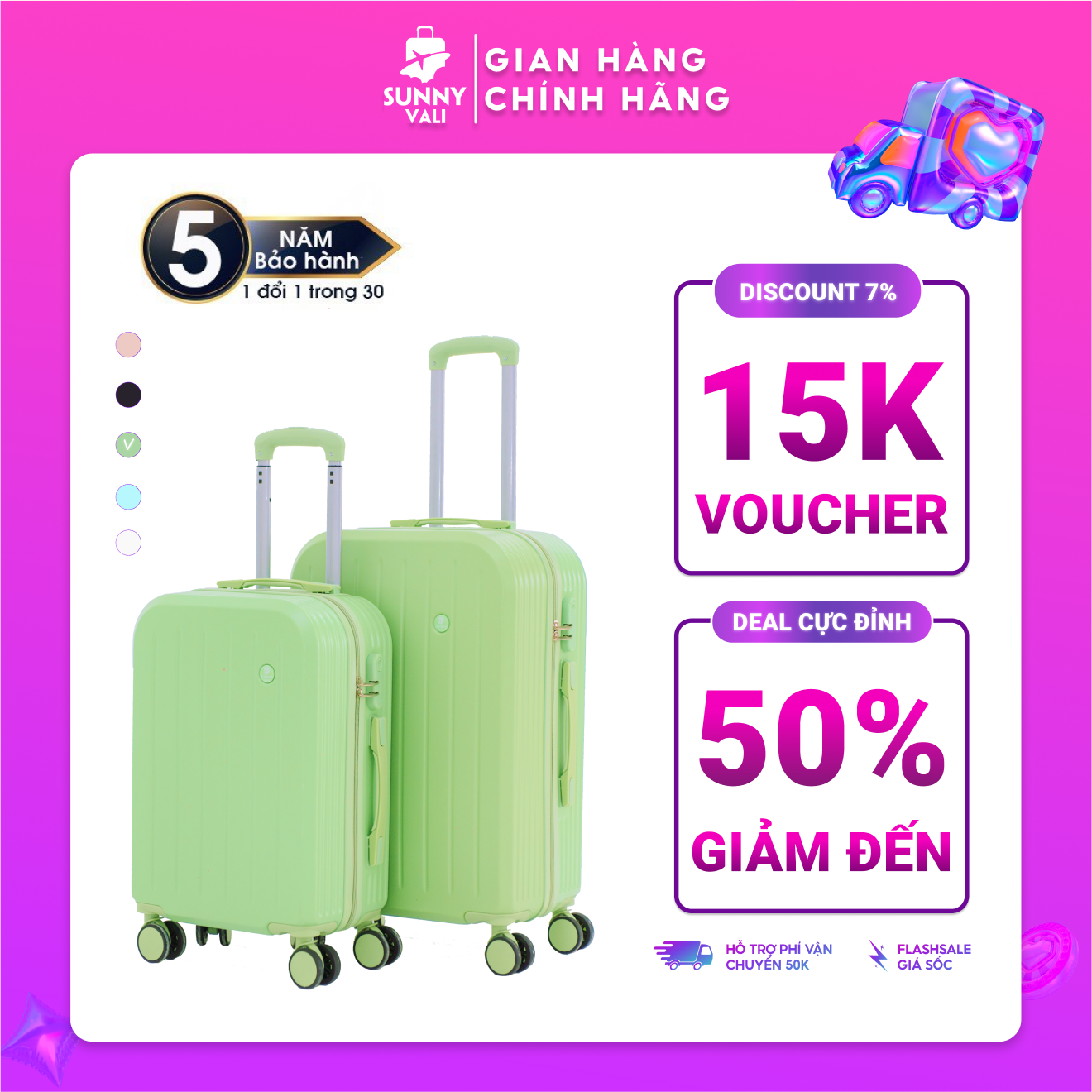 Vali SUNNY - SV07 - Vali du lịch, chống va đập, chống trầy xước, nhựa dẻo PC+ABS, khóa số an toàn
