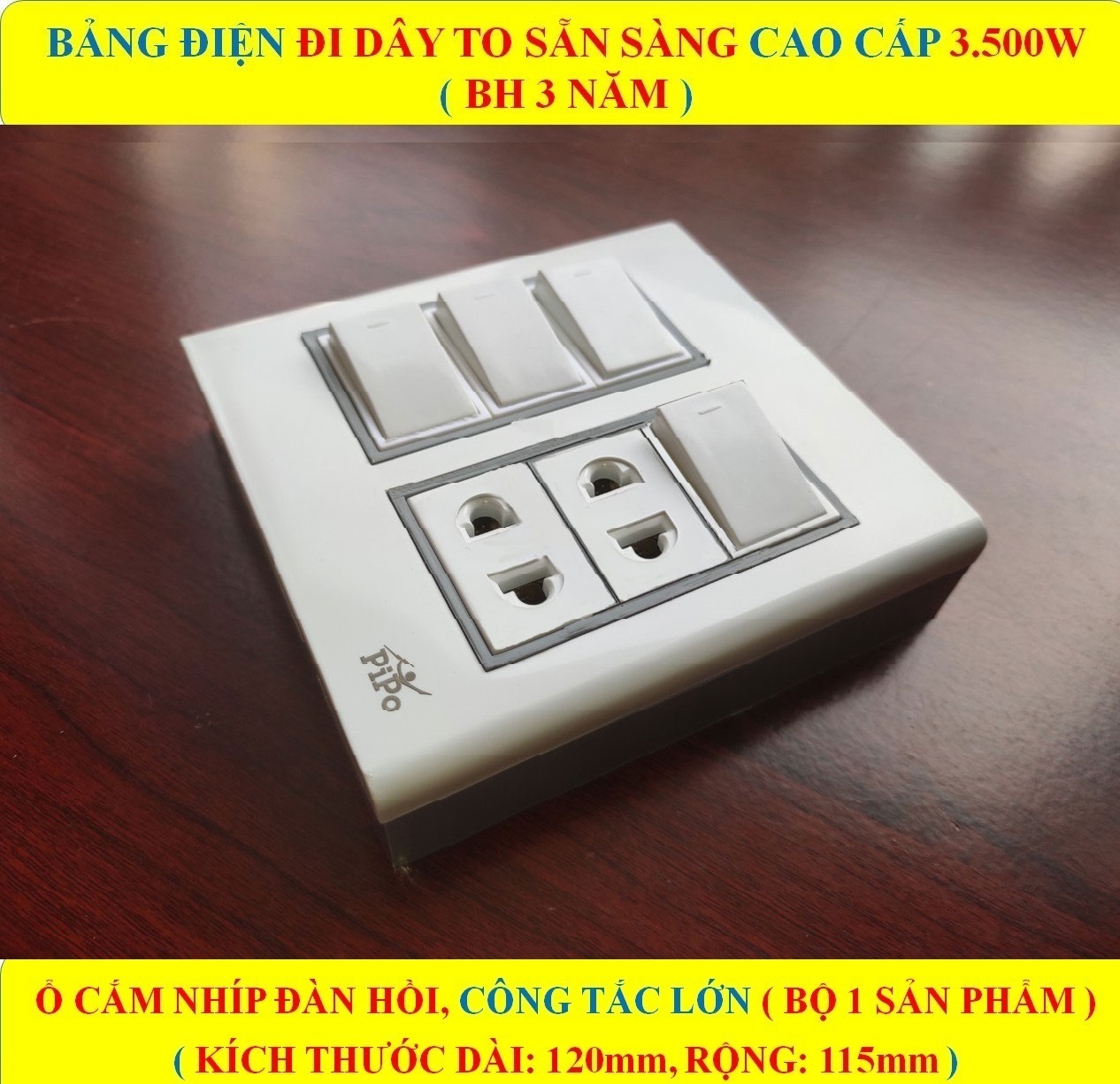 Bảng điện lắp nổi gắn tường CAO CẤP (3500W) + BH 3 NĂM + 4 Công tắc + 2 ổ cắm nhíp chống giãn + Đi dây sẵn sàng đầy đủ + Bộ ốc vít lắp đặt (bộ 1 sản phẩm)
