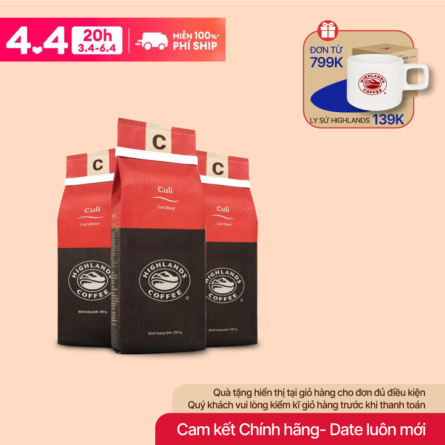 [Super Sale 12.12 from 8Pm December 11-14. Free 01 Highlands Bucket Hat] Combo of 3 Culi Highlands Coffee Roasted and Ground Coffee 200g