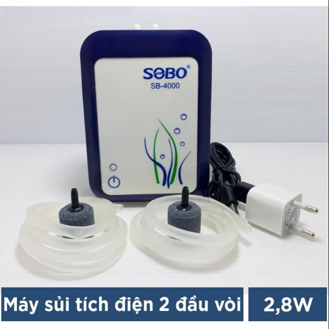 Máy sục sủi khí oxy tích điện 2 vòi sobo sb-3000 và sobo sb-4000 cho hồ cá cảnh - có tặng kèm dây và cục sủi khí sobo 3000
