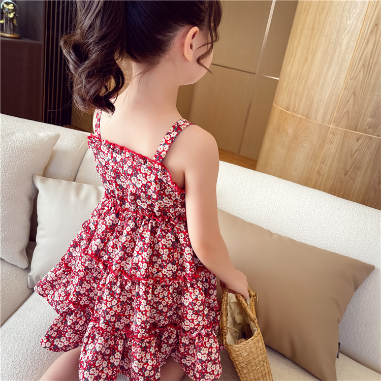 Váy Hoa đỏ  hai dây nhí Cute