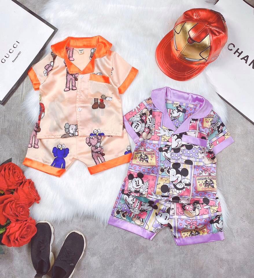 [HCM]Set bộ bé gái/ bé trai - Pyjama lụa Hàn size đại từ 8kg - 35kg